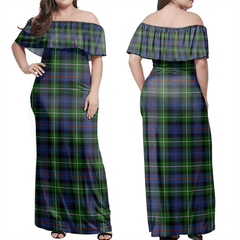 MacKenzie Modern Tartan Off Shoulder Long Dress