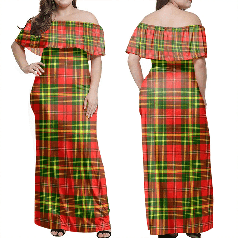 Leask Tartan Off Shoulder Long Dress