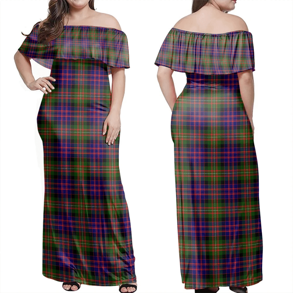 MacDonnell Of Glengarry Modern Tartan Off Shoulder Long Dress