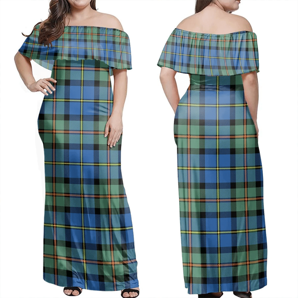 MacLeod Of Harris Ancient Tartan Off Shoulder Long Dress