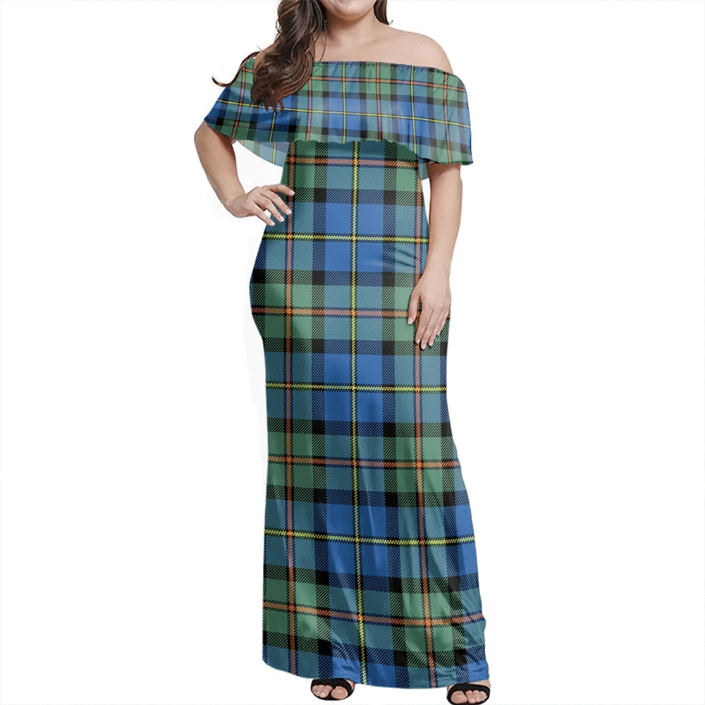 MacLeod Of Harris Ancient Tartan Off Shoulder Long Dress