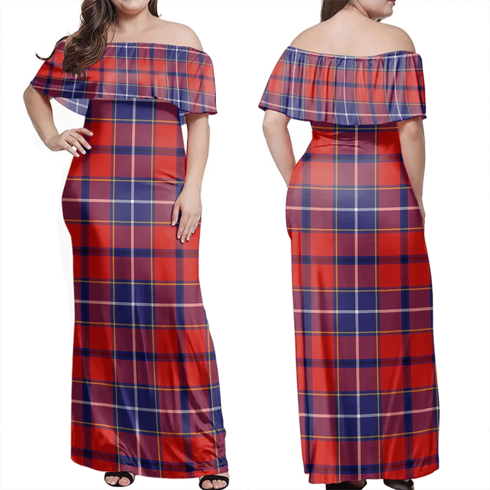 Wishart Dress Tartan Off Shoulder Long Dress