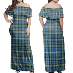 Lamont Ancient Tartan Off Shoulder Long Dress