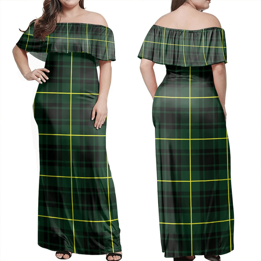 MacArthur Modern Tartan Off Shoulder Long Dress