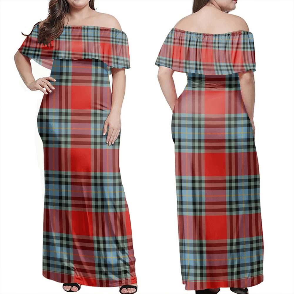 MacLeay Tartan Off Shoulder Long Dress