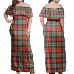 MacLachlan Weathered Tartan Off Shoulder Long Dress