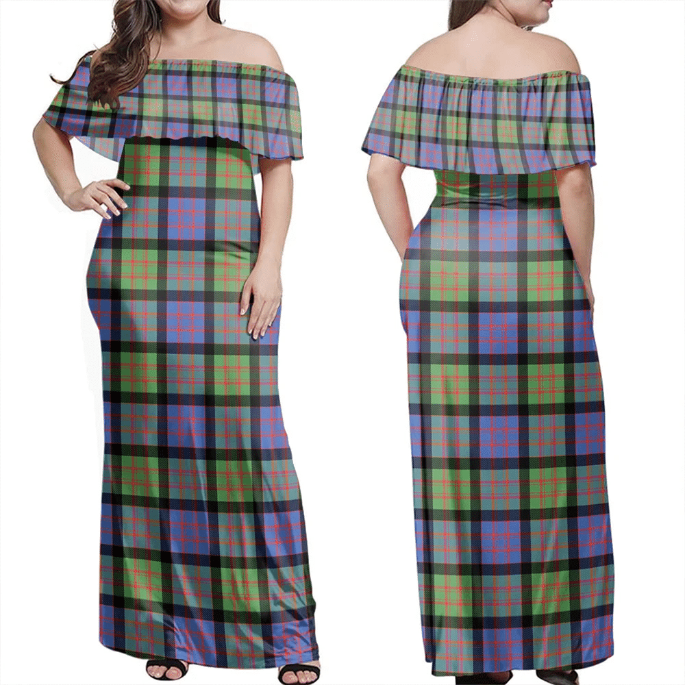 MacDonald Ancient Tartan Off Shoulder Long Dress