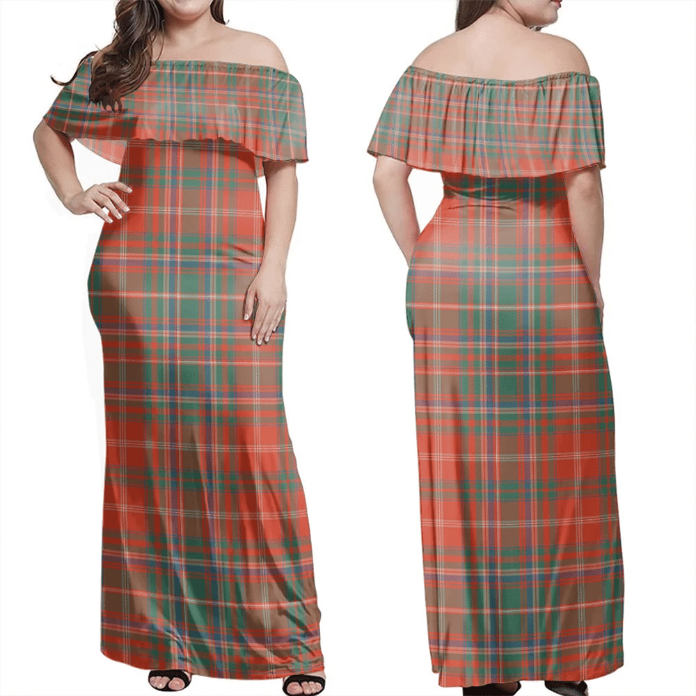 MacDougall Ancient Tartan Off Shoulder Long Dress