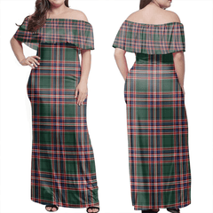 MacFarlane Hunting Modern Tartan Off Shoulder Long Dress