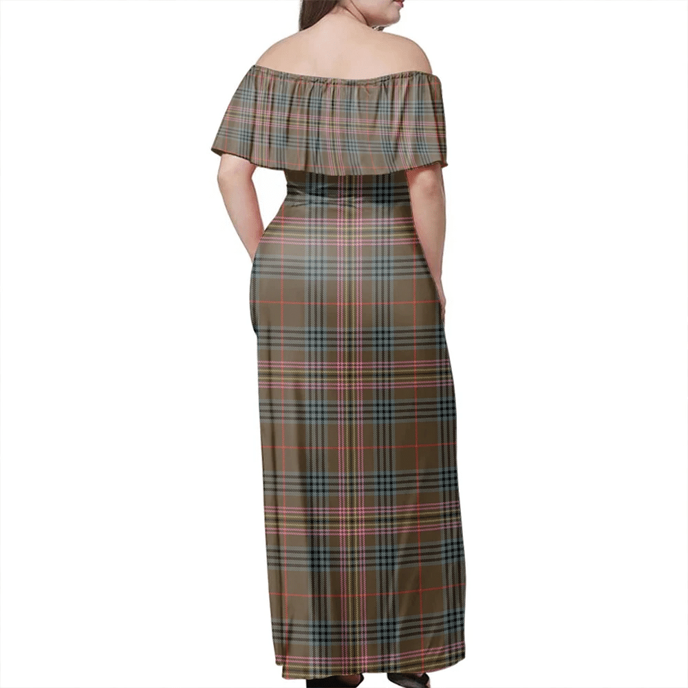 Kennedy Weathered Tartan Off Shoulder Long Dress