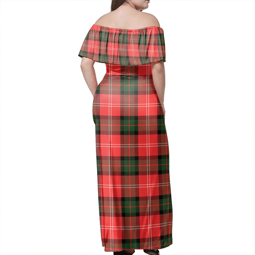 Nesbitt Modern Tartan Off Shoulder Long Dress