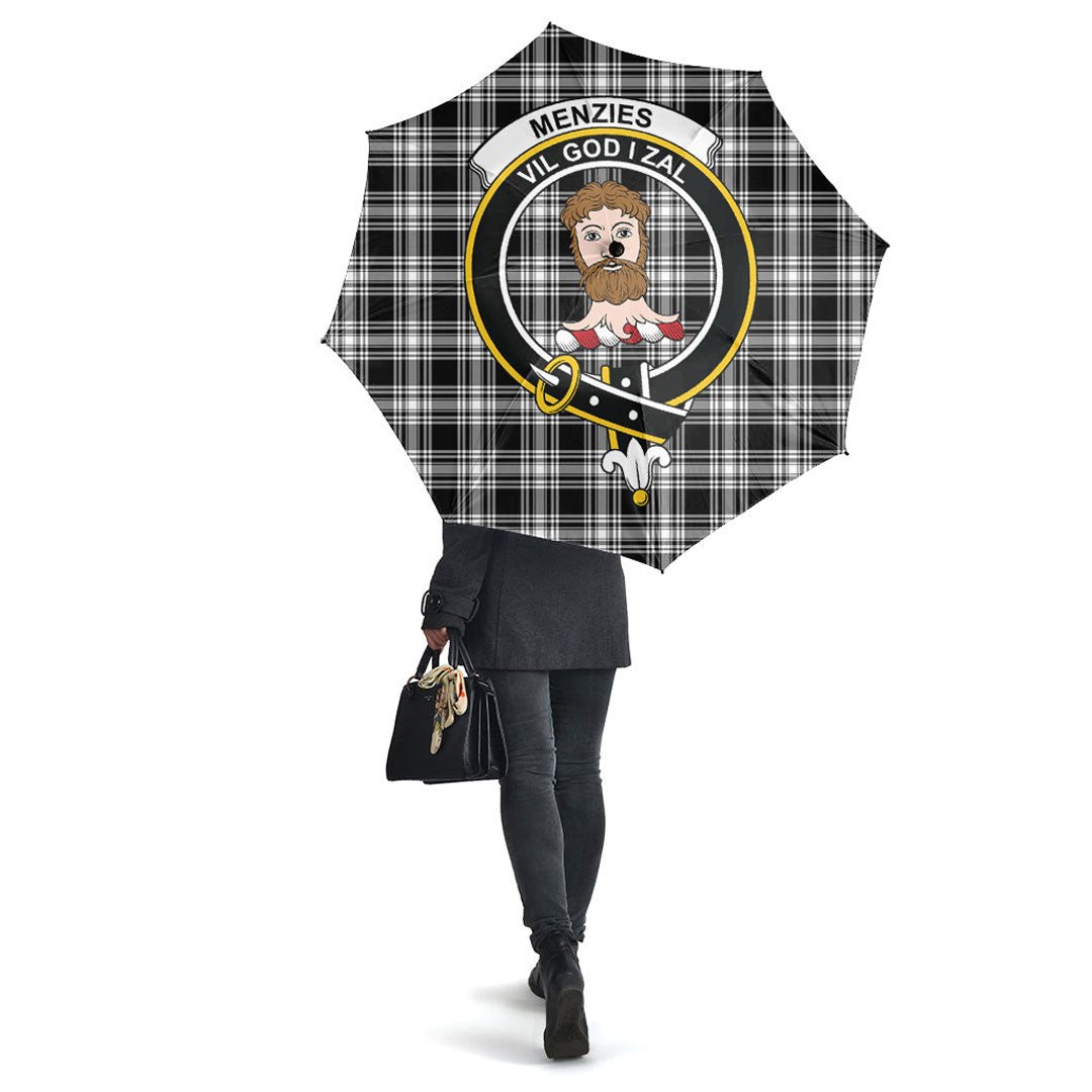 Menzies Black White Modern Tartan Crest Umbrella