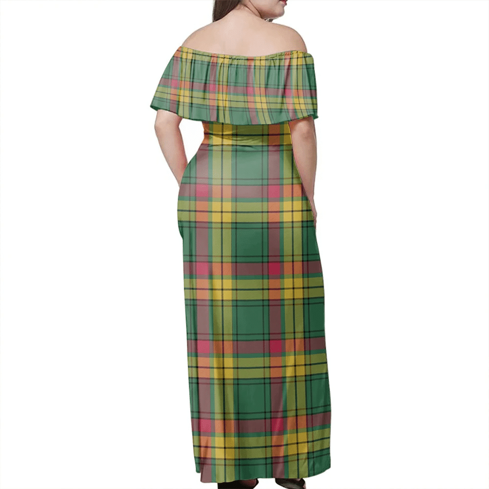 MacMillan Old Ancient Tartan Off Shoulder Long Dress