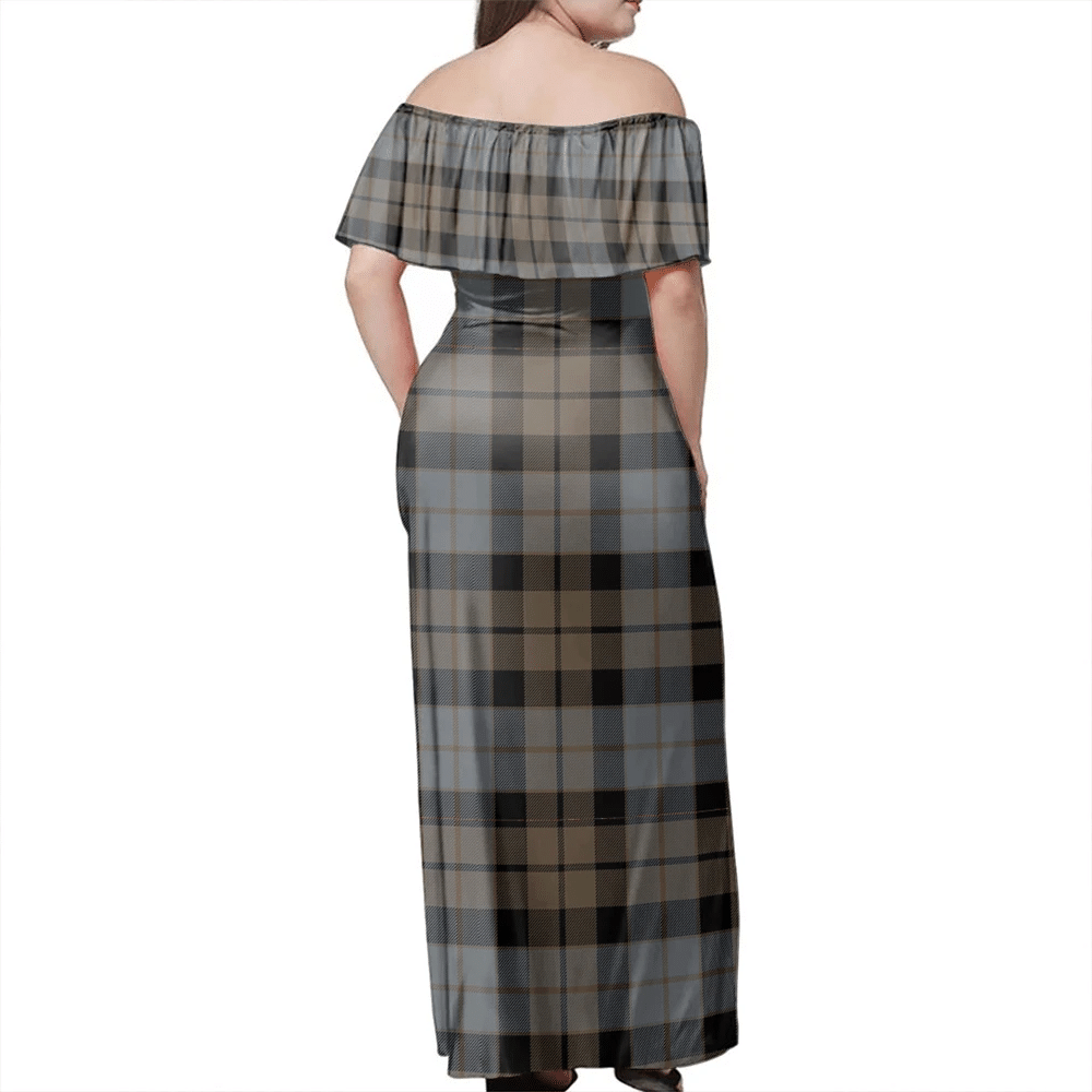 MacKay Weathered Tartan Off Shoulder Long Dress