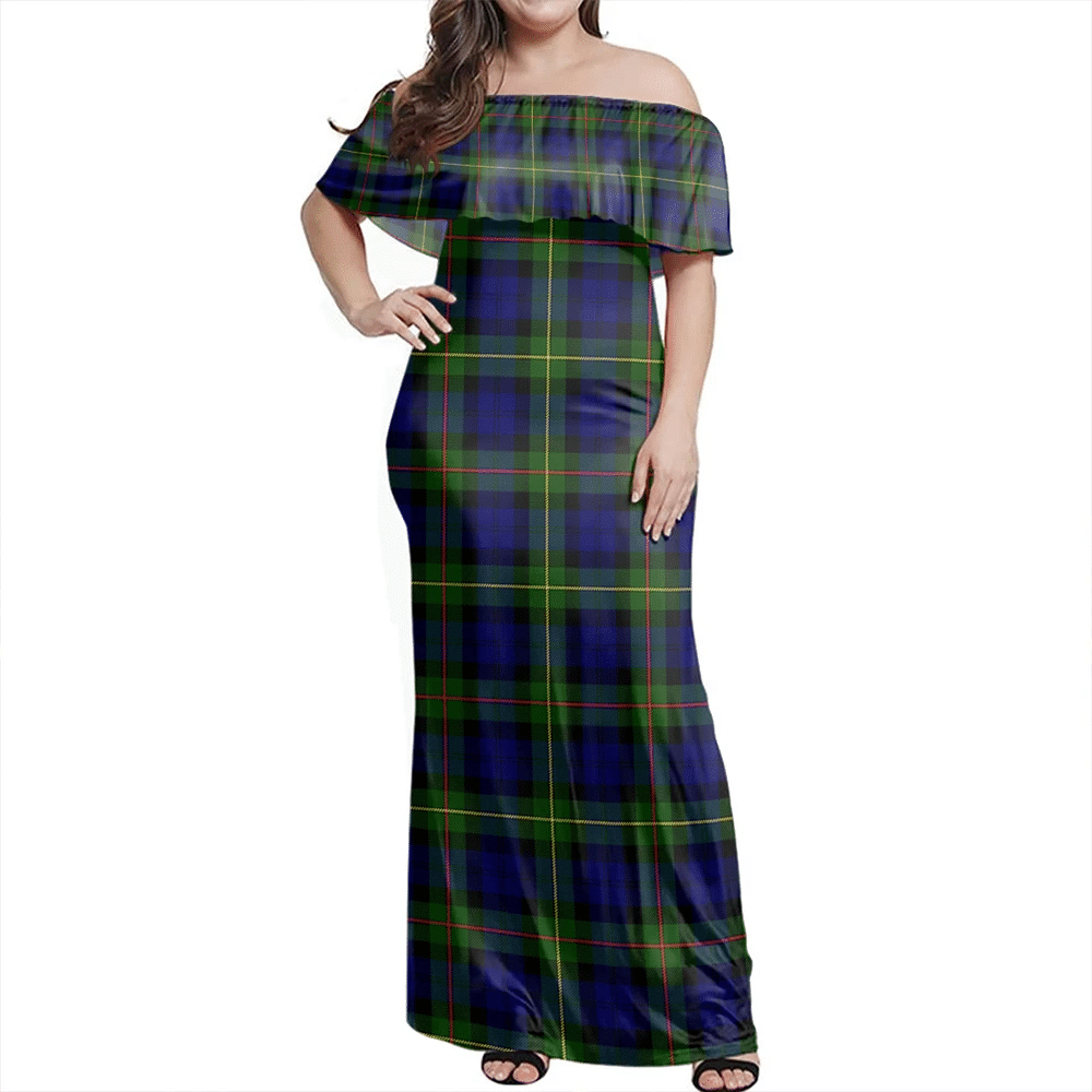 MacEwen Modern Tartan Off Shoulder Long Dress