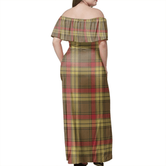 MacMillan Old Weathered Tartan Off Shoulder Long Dress
