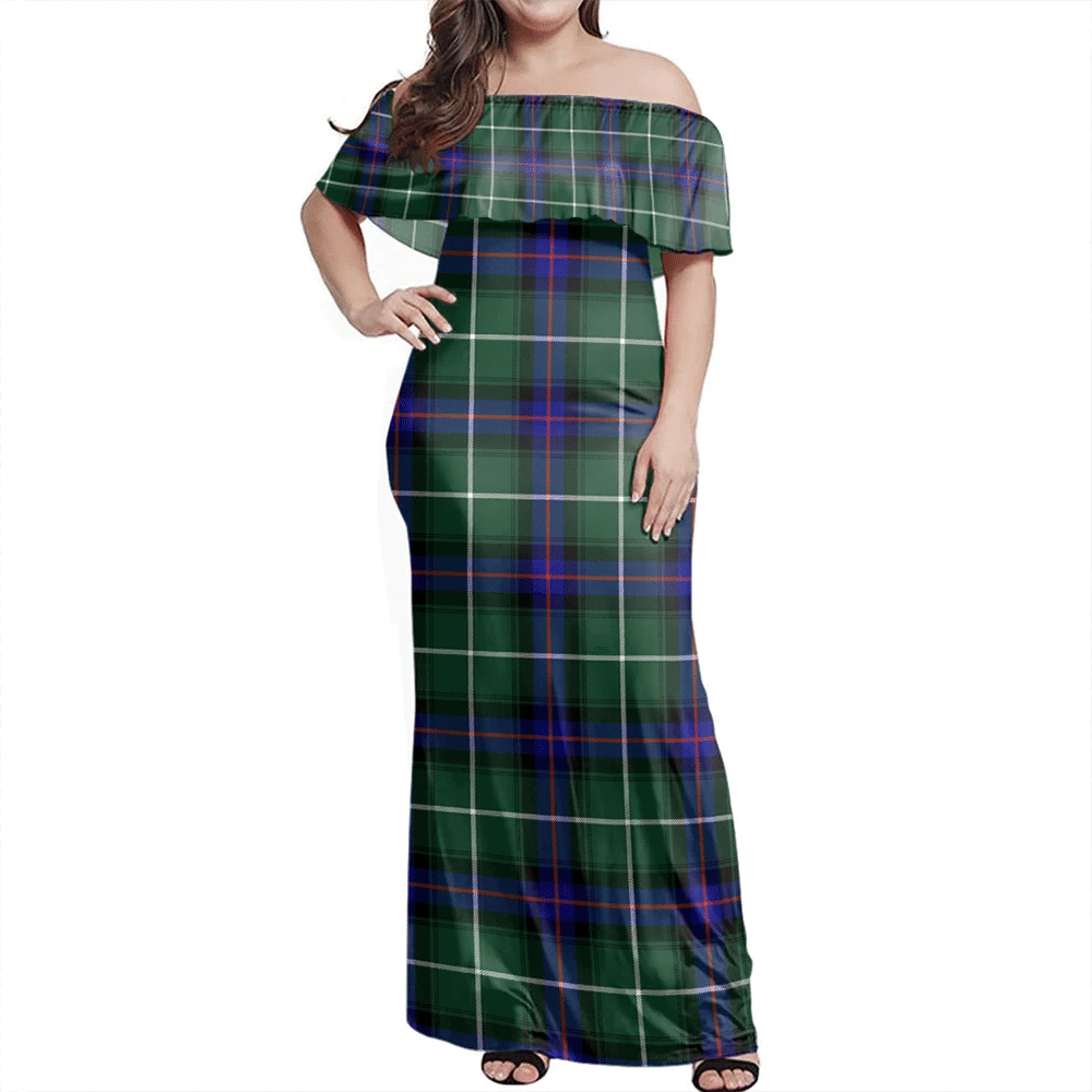 MacDonald Of The Isles Hunting Modern Tartan Off Shoulder Long Dress