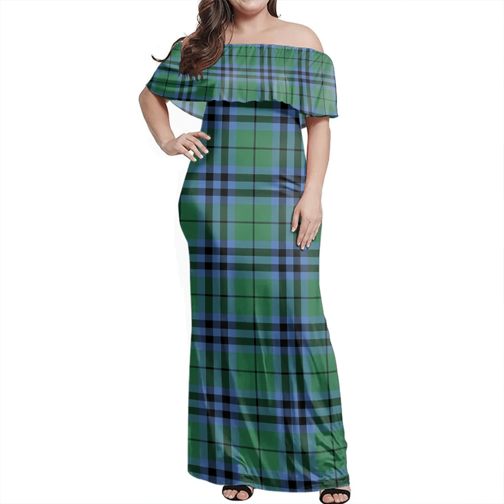 Keith Ancient Tartan Off Shoulder Long Dress