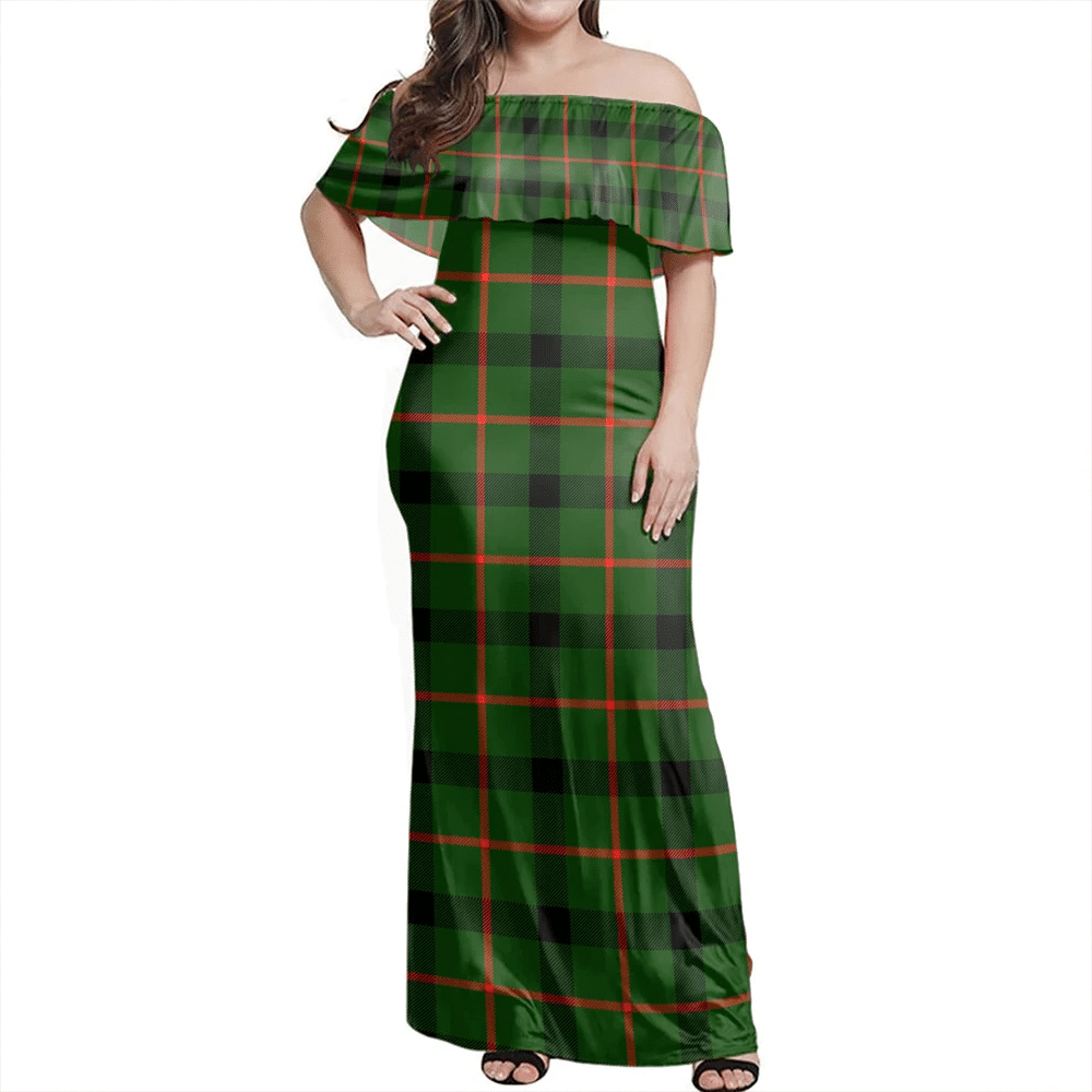 Kincaid Modern Tartan Off Shoulder Long Dress