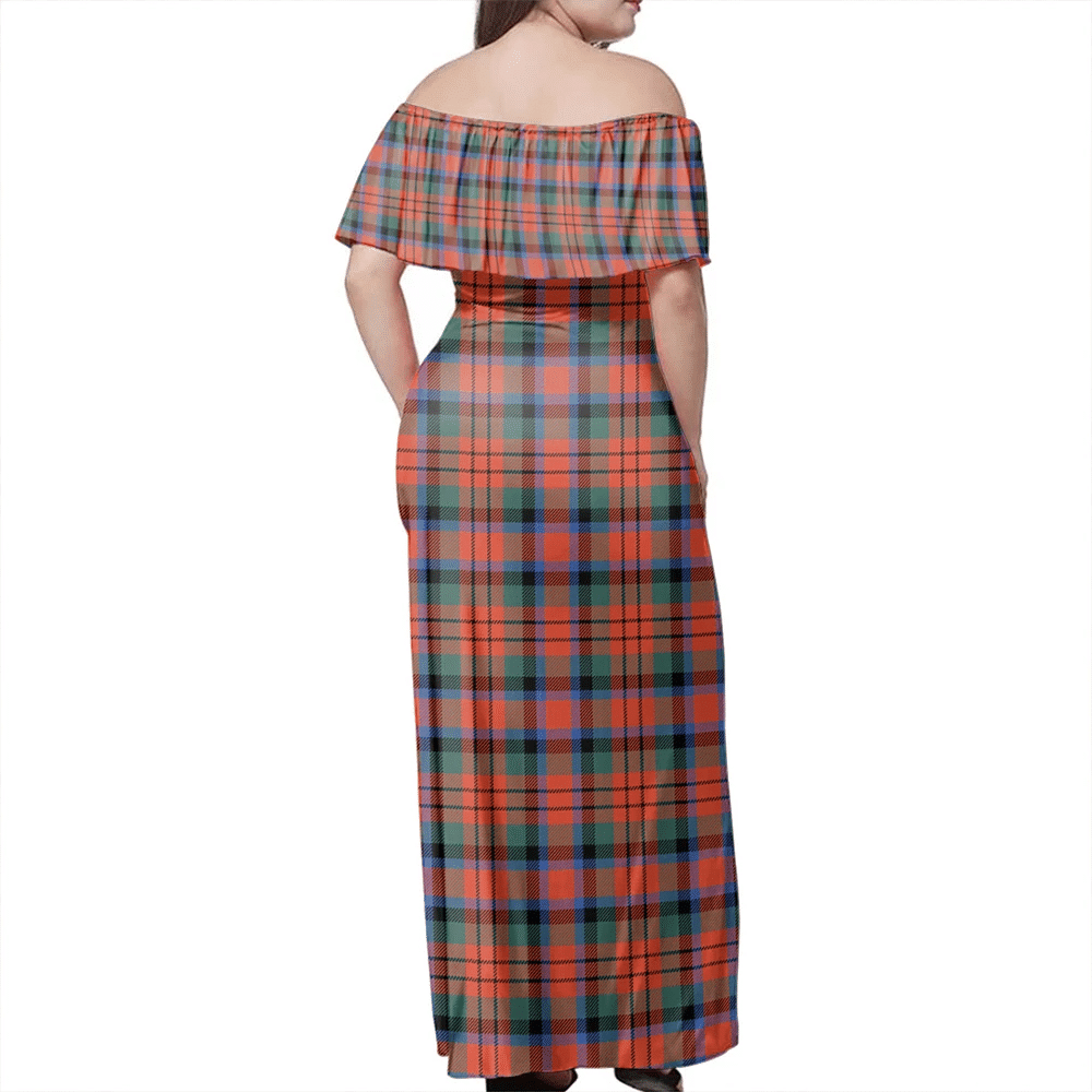 MacDuff Ancient Tartan Off Shoulder Long Dress