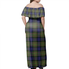 MacLaren Modern Tartan Off Shoulder Long Dress