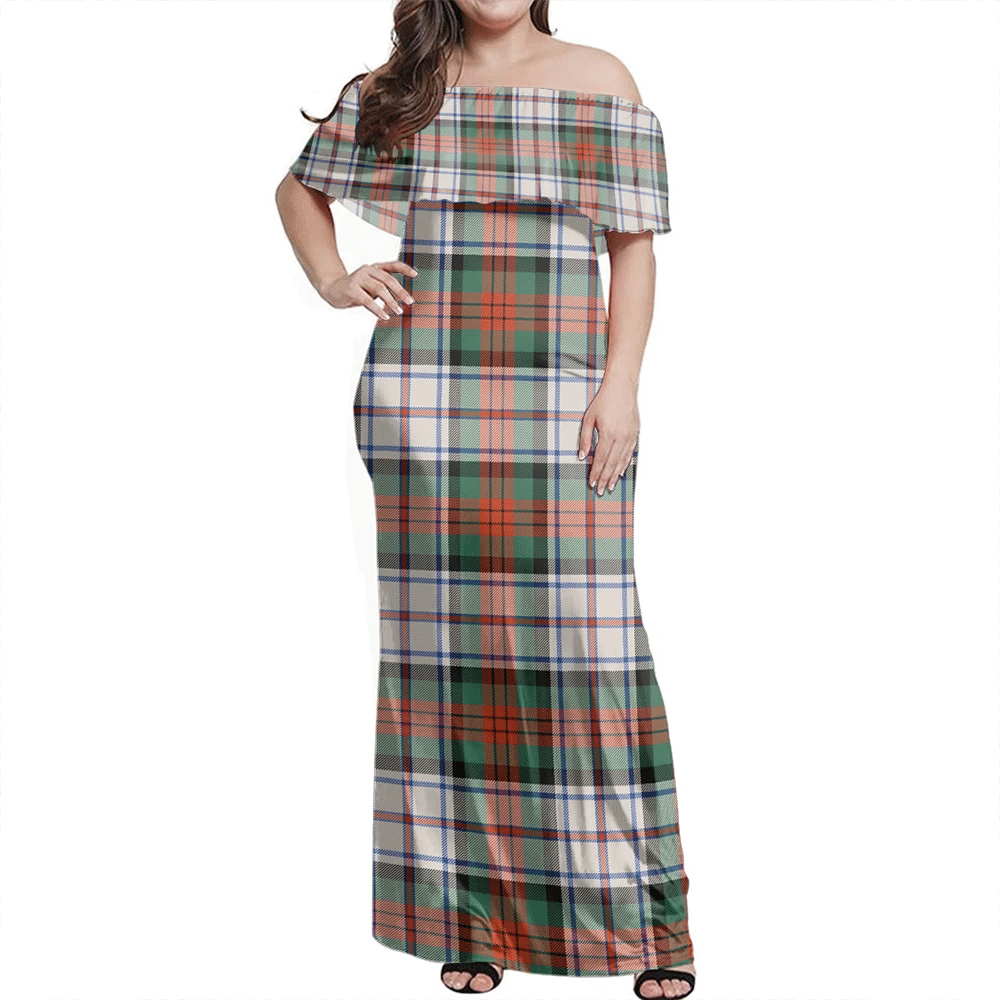 MacDuff Dress Ancient Tartan Off Shoulder Long Dress