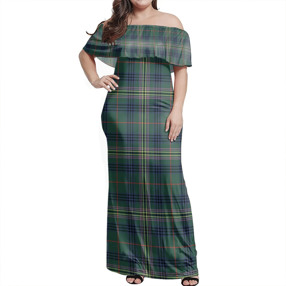 Kennedy Modern Tartan Off Shoulder Long Dress