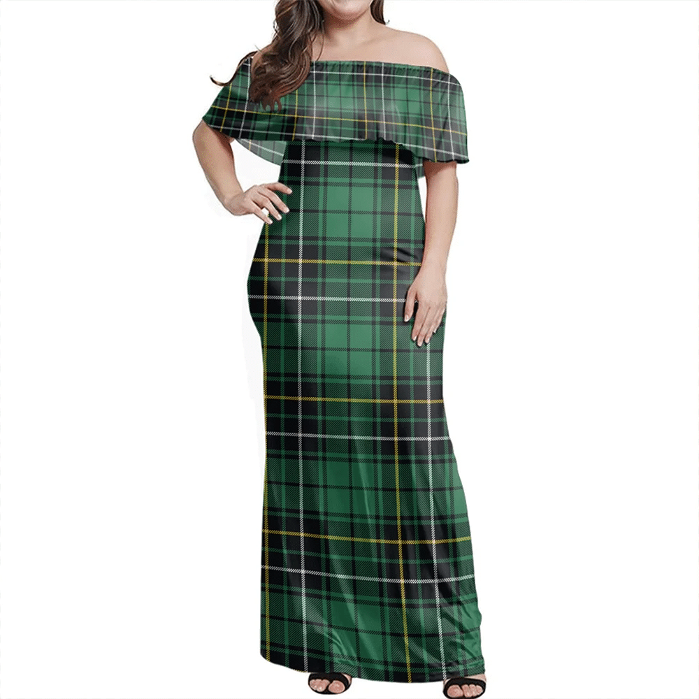 MacAlpine Ancient Tartan Off Shoulder Long Dress