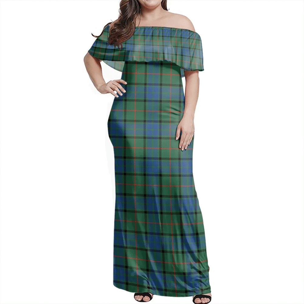 Lauder Tartan Off Shoulder Long Dress