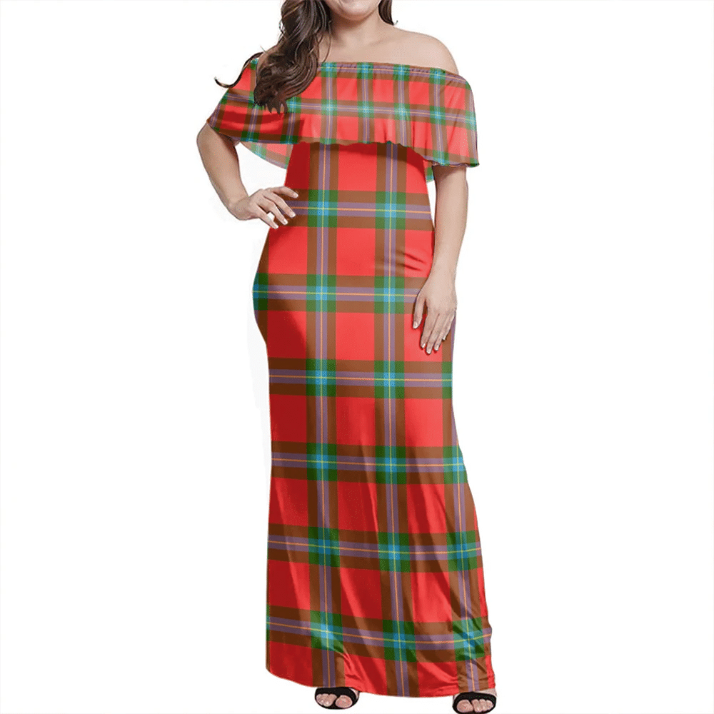 MacLaine Of Loch Buie Tartan Off Shoulder Long Dress