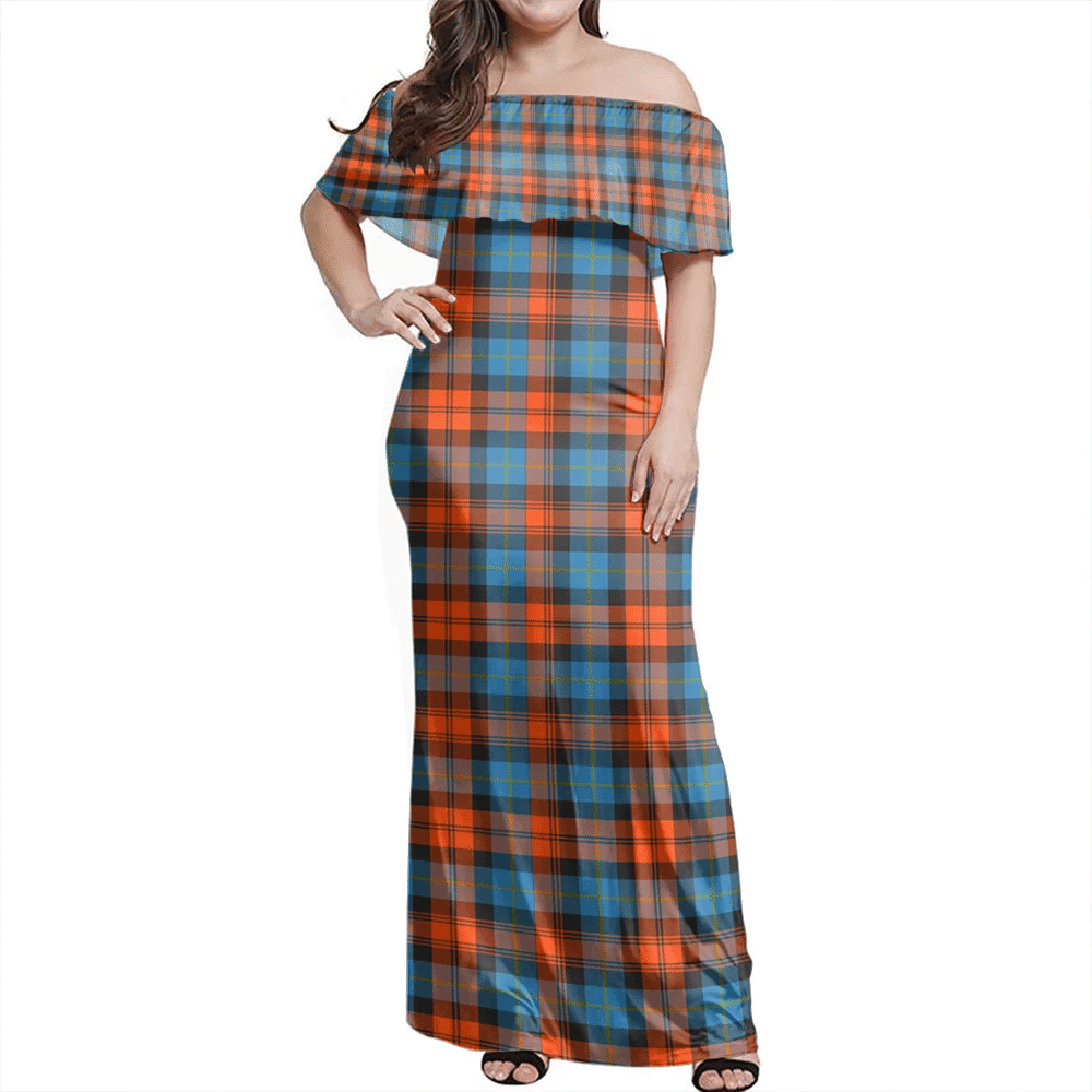 MacLachlan Ancient Tartan Off Shoulder Long Dress