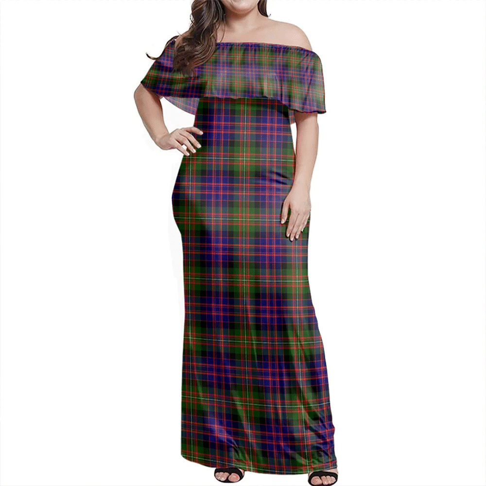 MacDonnell Of Glengarry Modern Tartan Off Shoulder Long Dress