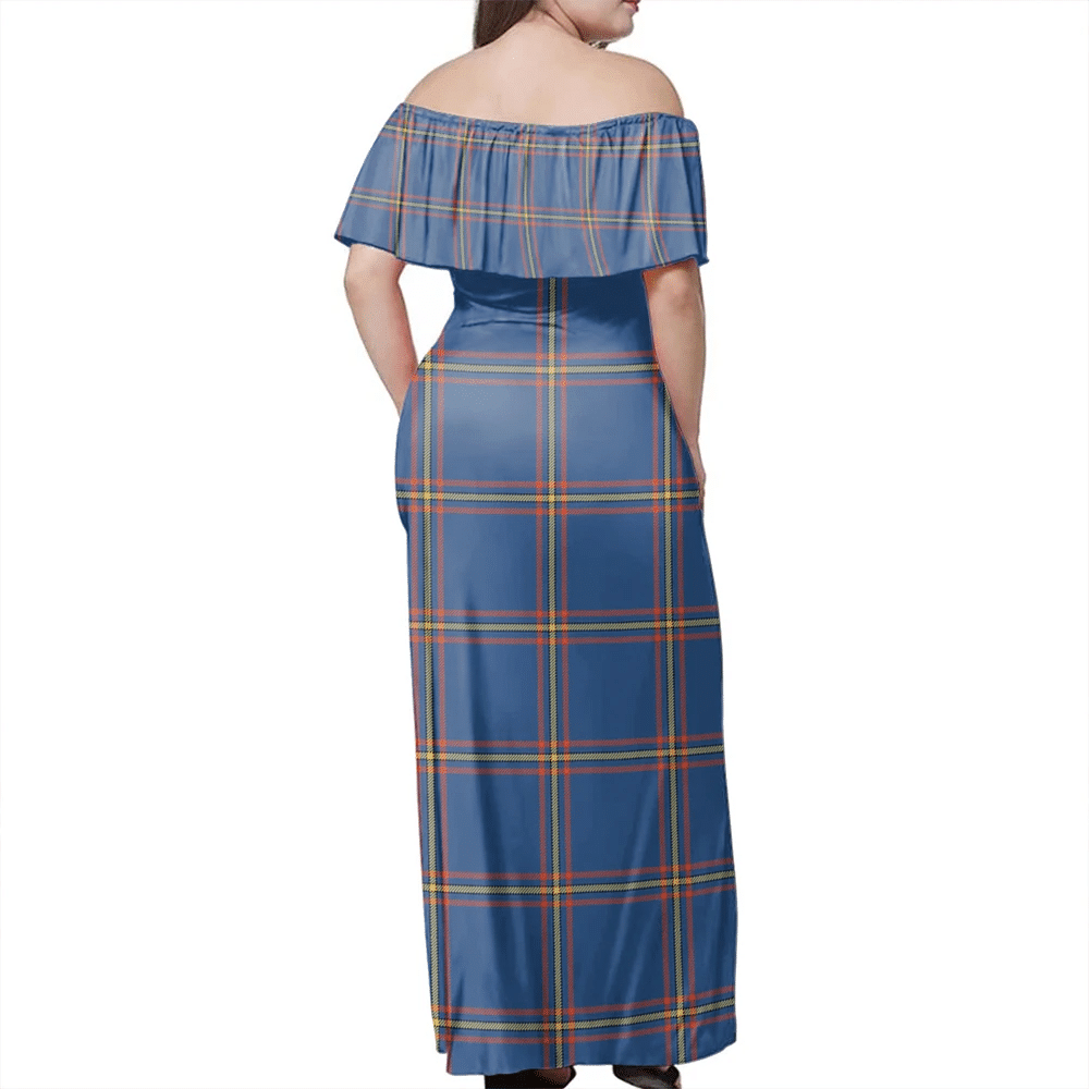 MacLaine Of Loch Buie Hunting Ancient Tartan Off Shoulder Long Dress