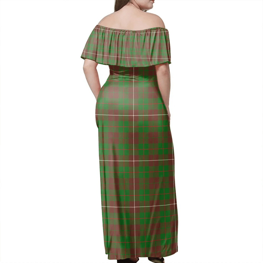 MacKinnon Hunting Modern Tartan Off Shoulder Long Dress