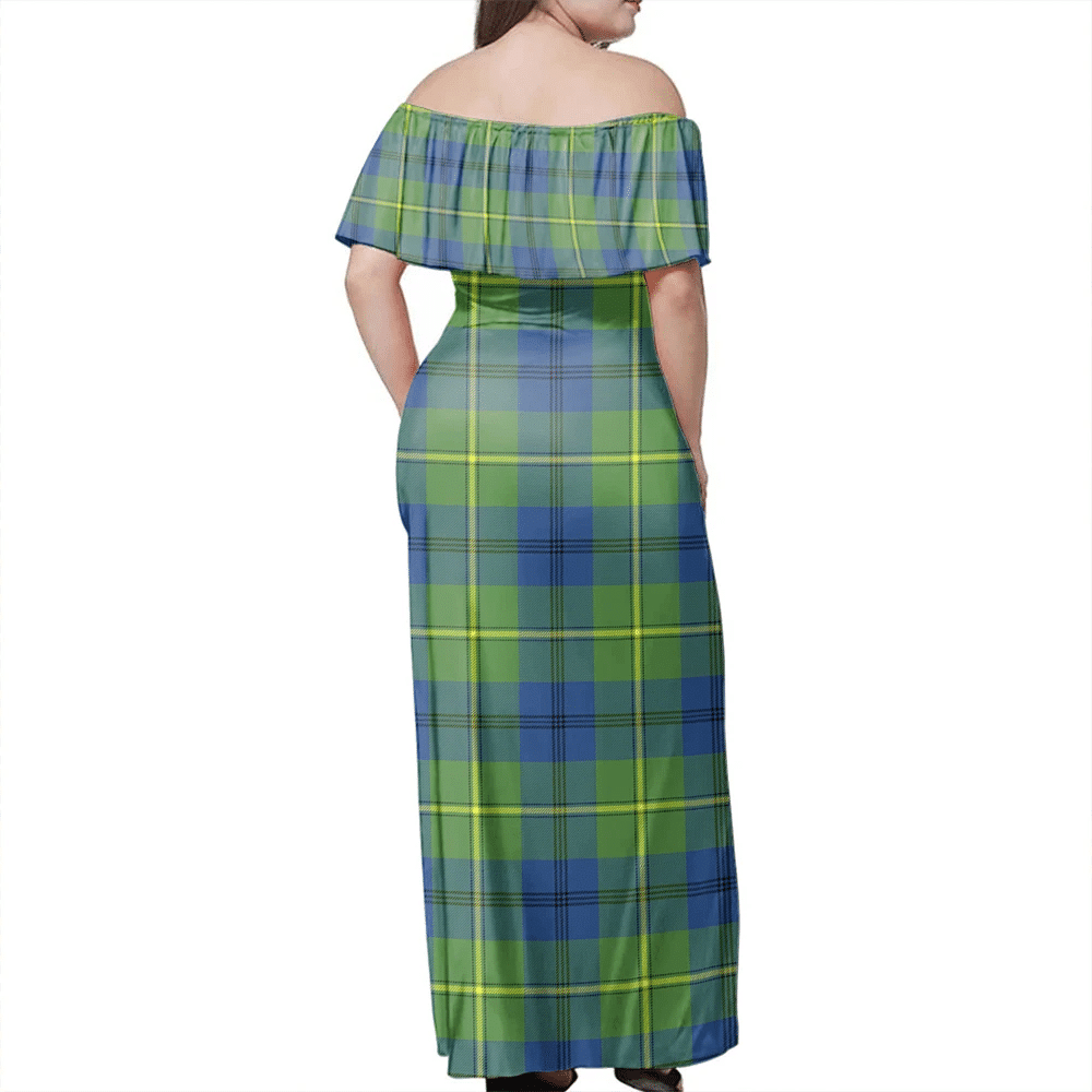 Johnston Ancient Tartan Off Shoulder Long Dress