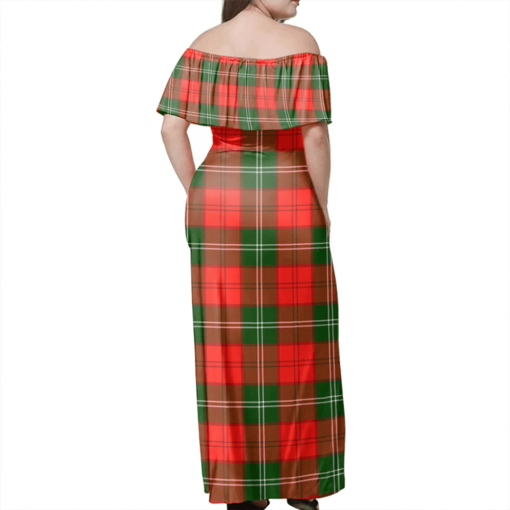 Lennox Modern Tartan Off Shoulder Long Dress