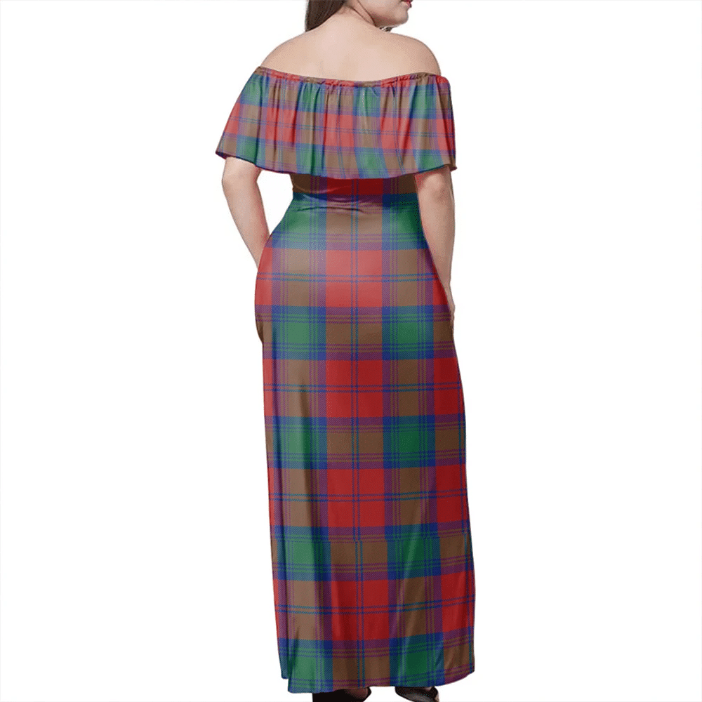 Lindsay Modern Tartan Off Shoulder Long Dress