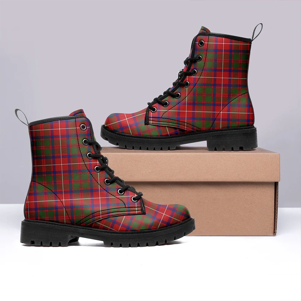 Shaw Red Modern Tartan Leather Boots