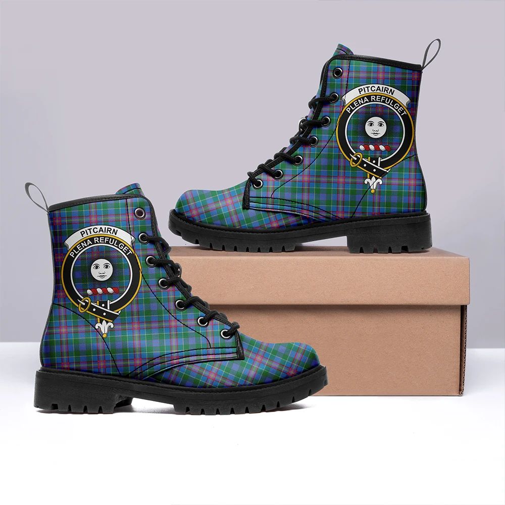 Pitcairn Hunting Tartan Crest Leather Boots