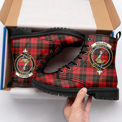 Wallace Weathered Tartan Crest Leather Boots