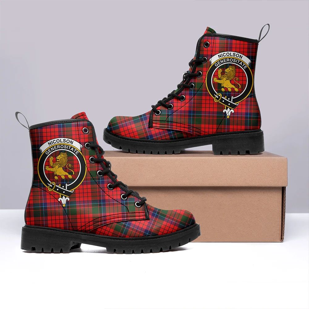 Nicolson Modern Tartan Crest Leather Boots