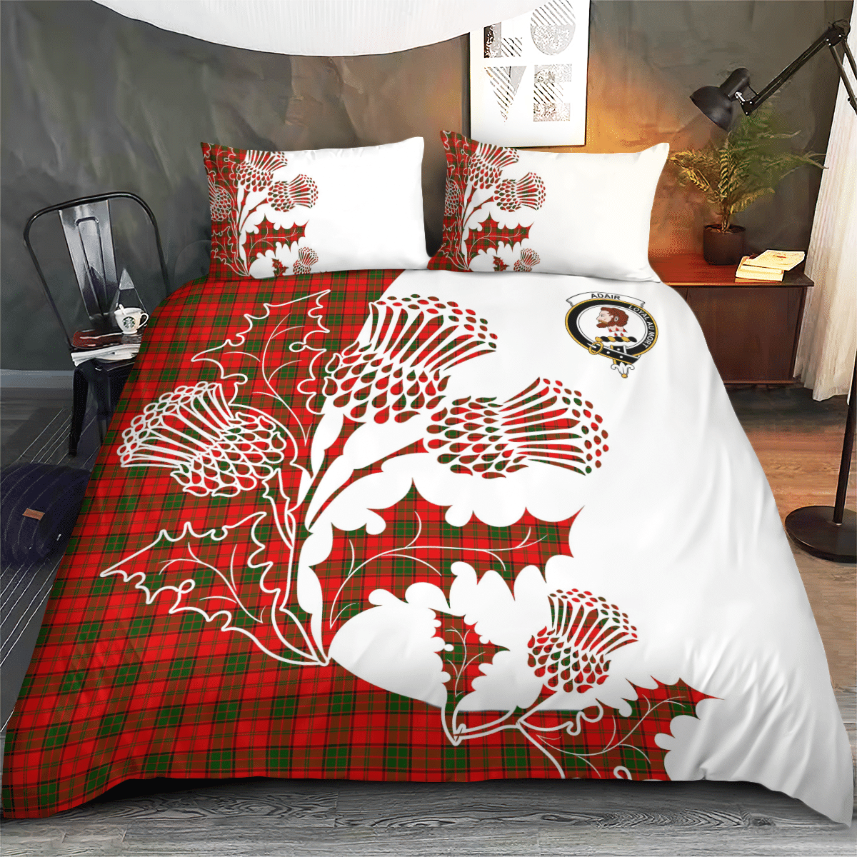 Adair Tartan Crest Bedding Set - Thistle Style