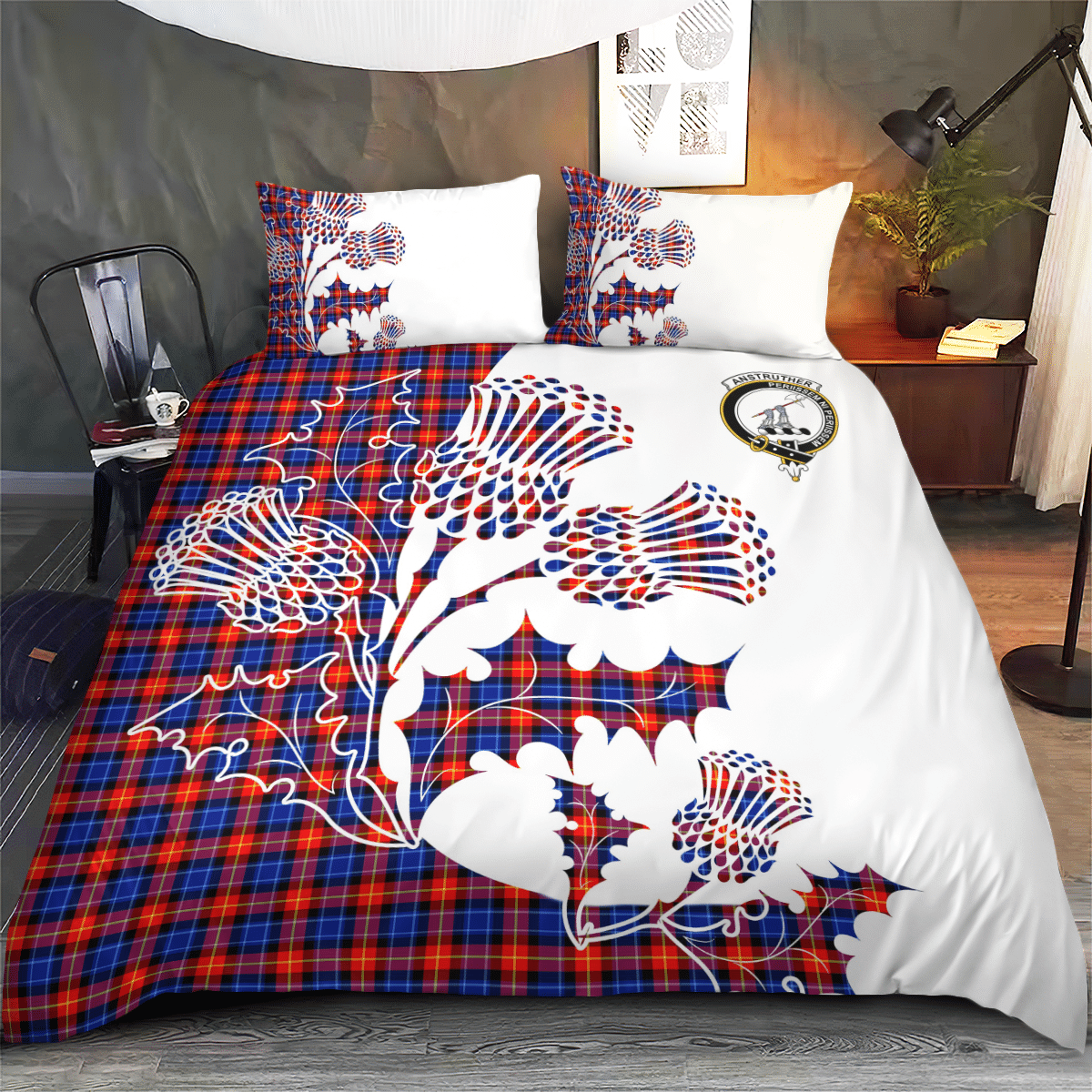 Anstruther Tartan Crest Bedding Set - Thistle Style