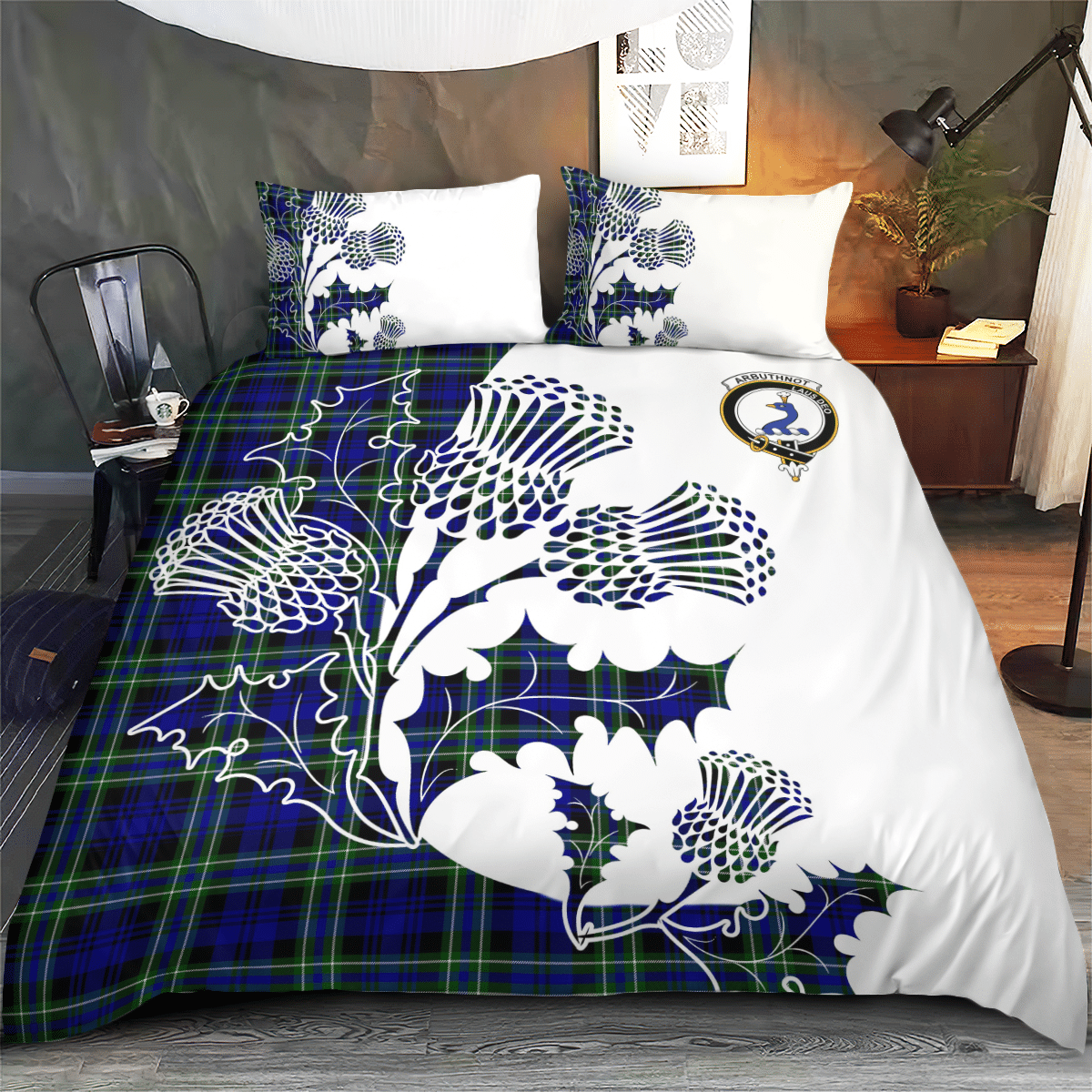 Arbuthnot Tartan Crest Bedding Set - Thistle Style