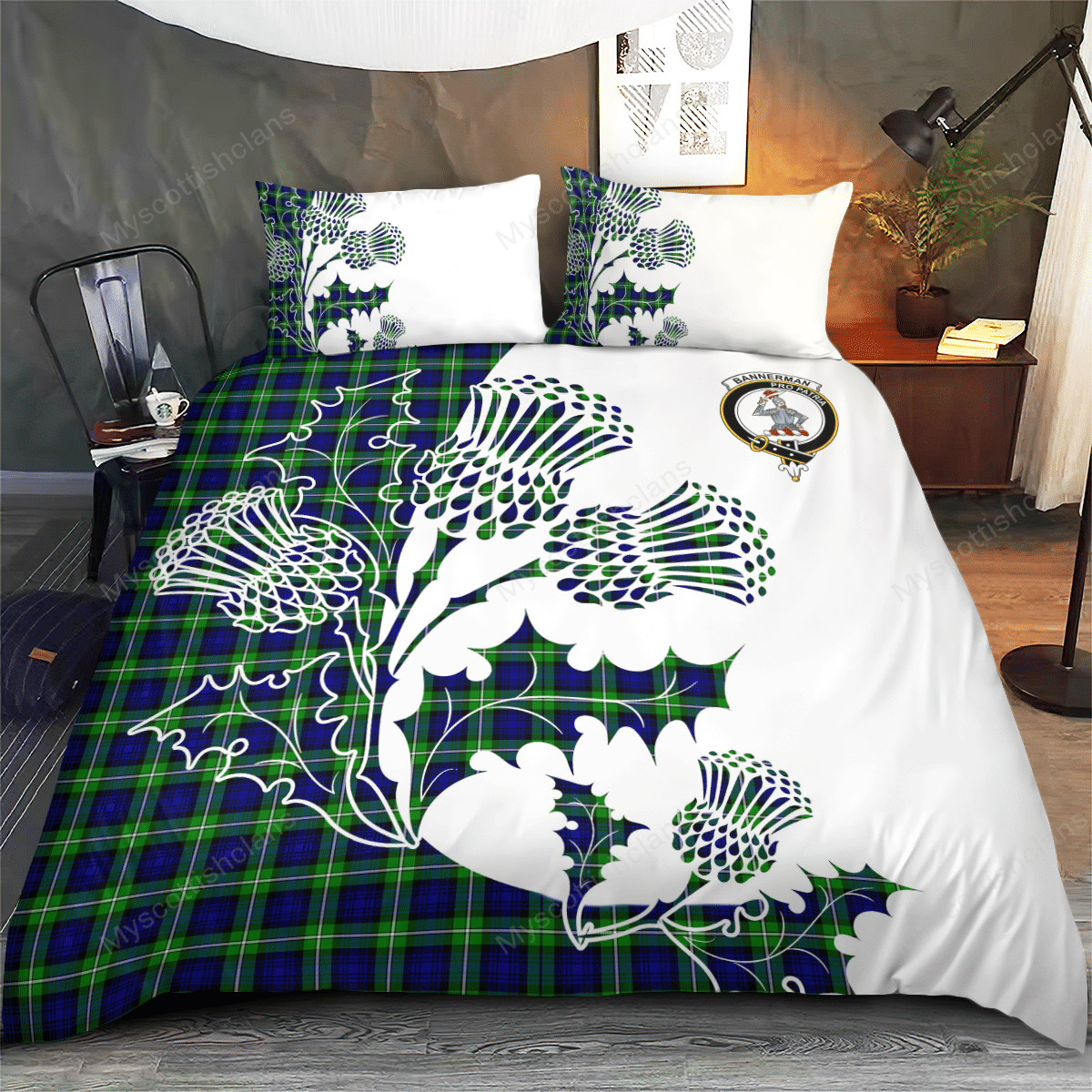 Bannatyne Tartan Crest Bedding Set - Thistle Style