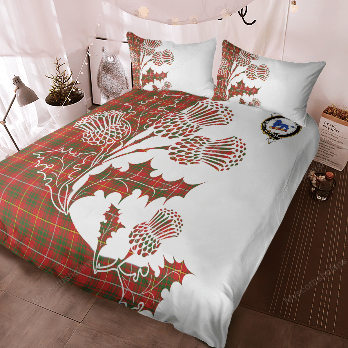 Bruce Tartan Crest Bedding Set - Thistle Style