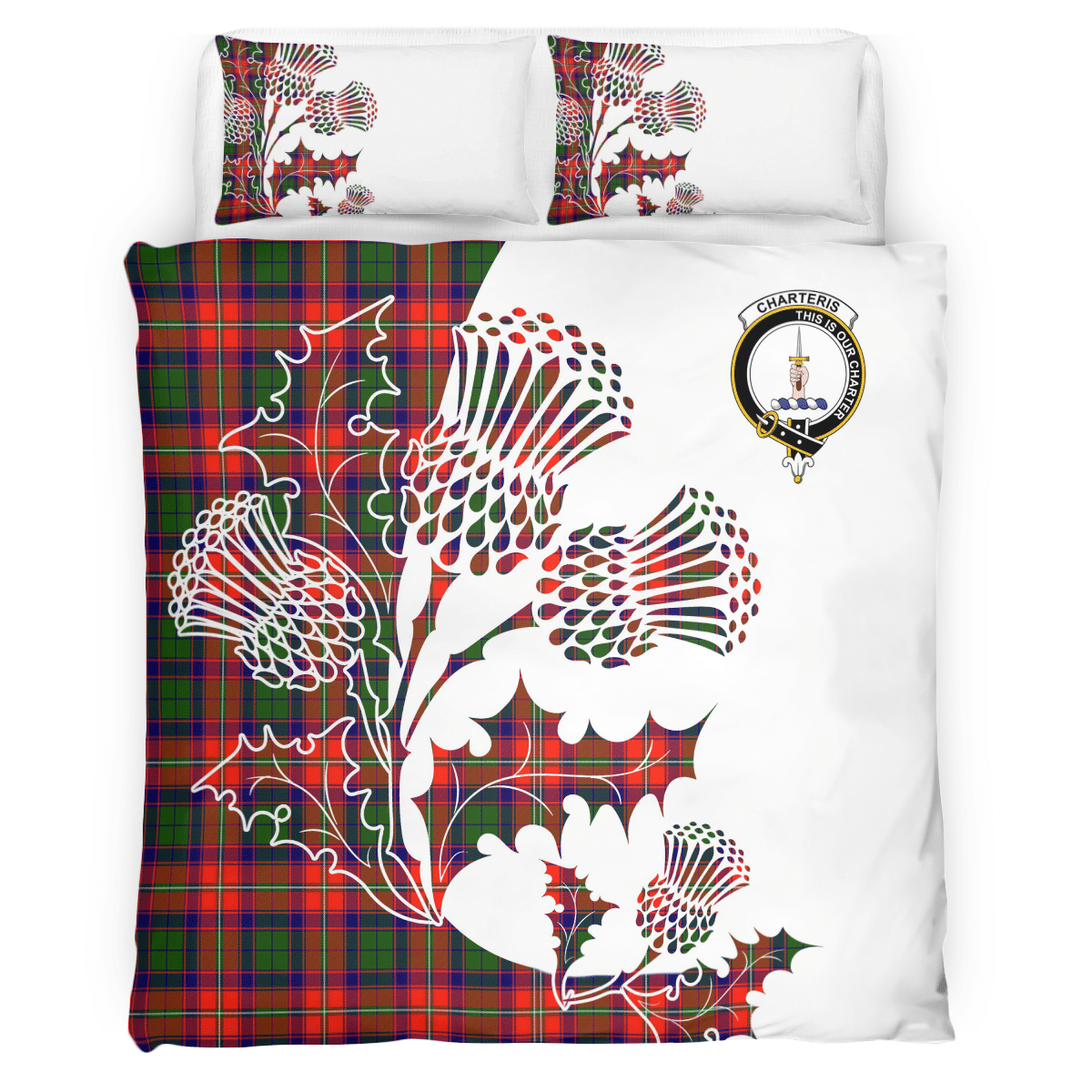 Charteris (Earl of Wemyss) Tartan Crest Bedding Set - Thistle Style