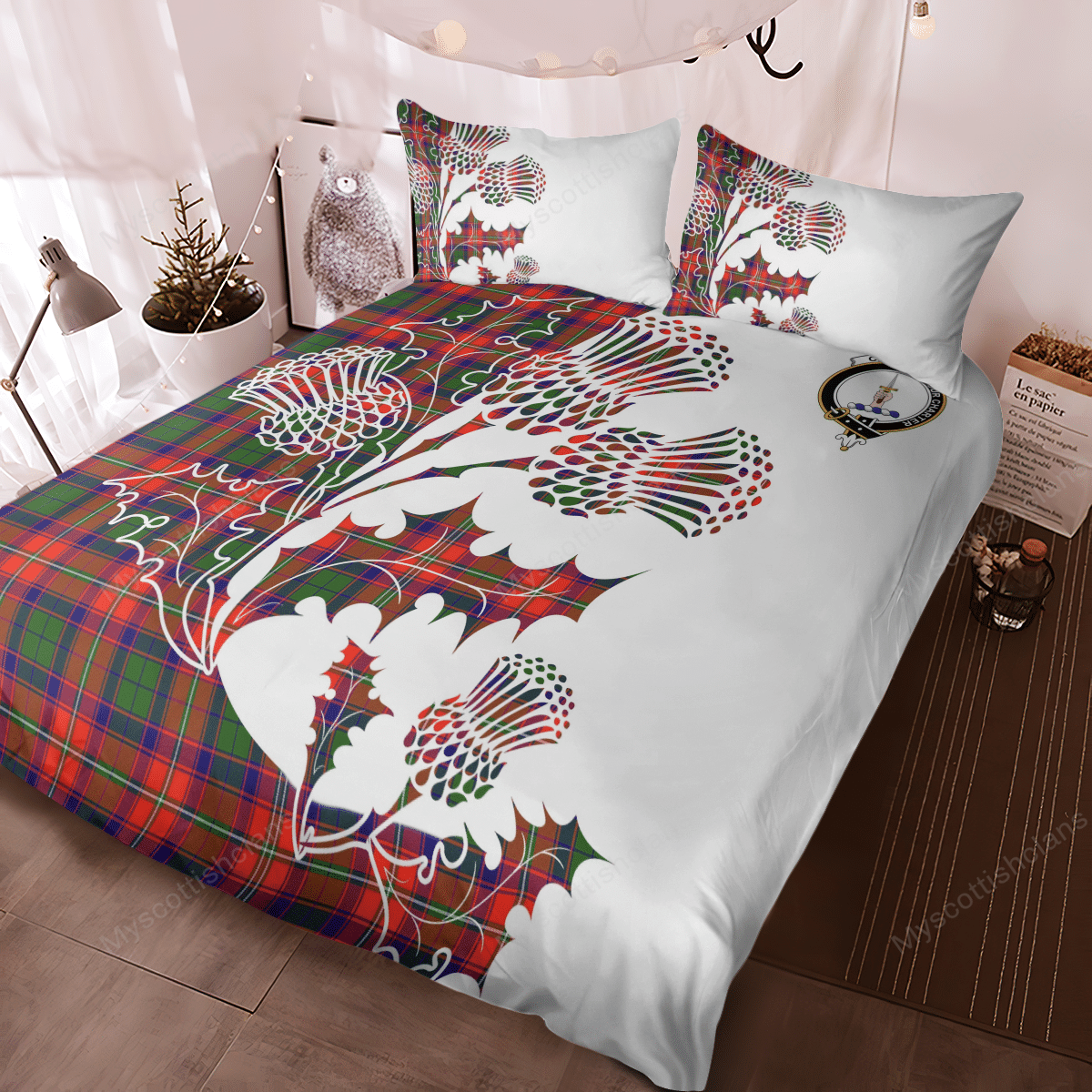 Charteris (Earl of Wemyss) Tartan Crest Bedding Set - Thistle Style