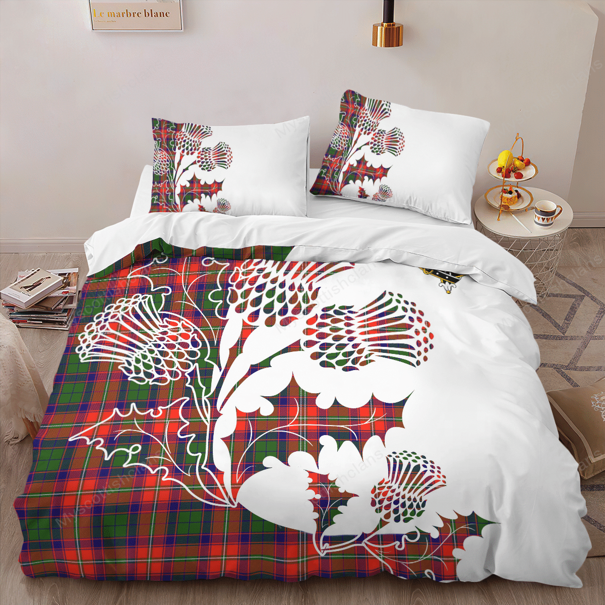 Charteris (Earl of Wemyss) Tartan Crest Bedding Set - Thistle Style