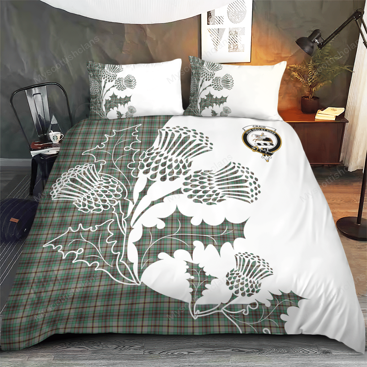 Craig Tartan Crest Bedding Set - Thistle Style